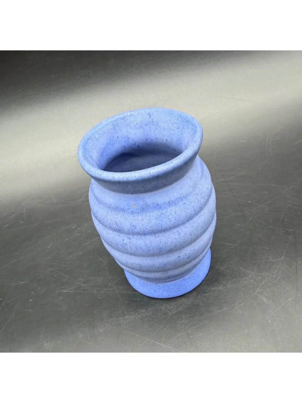 Niloak Vase Blue Ribbed Matte Pottery Beehive Arts and Crafts Mission Style